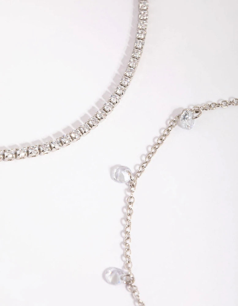 Rhodium Cubic Zirconia Tennis Anklet