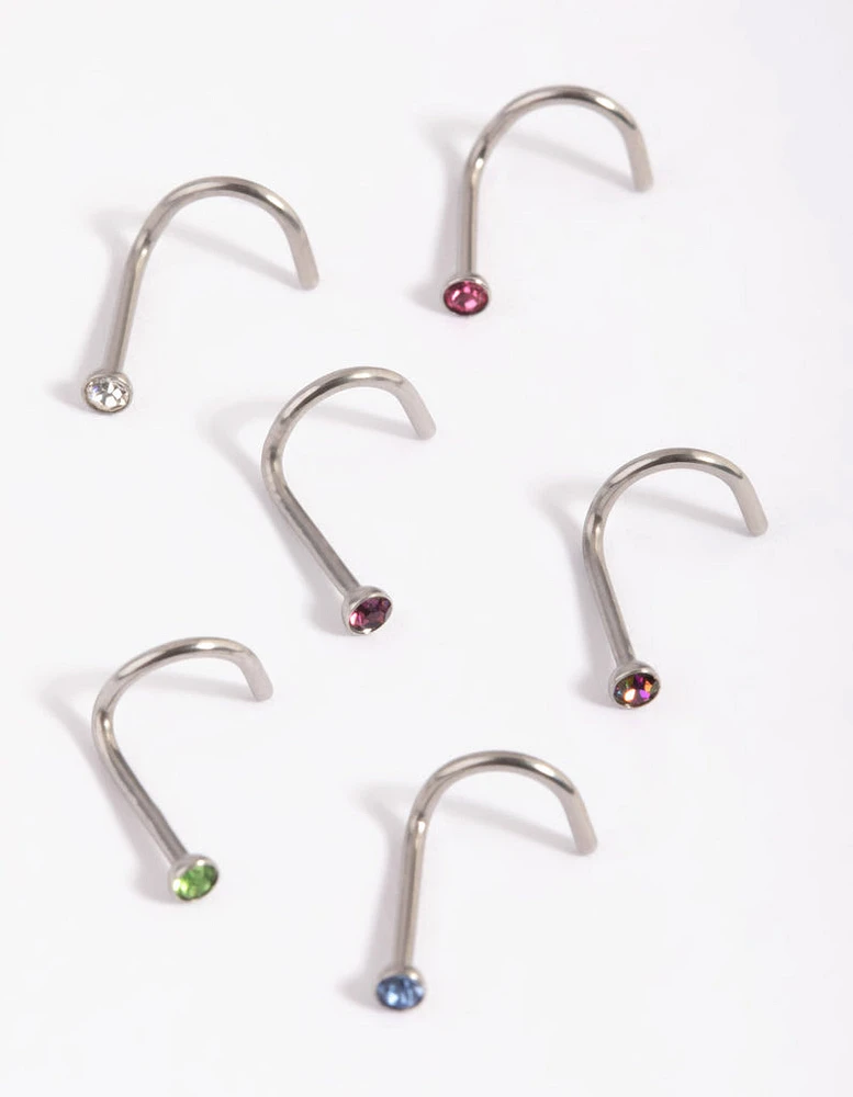 Surgical Steel Rainbow Diamante Nose Studs