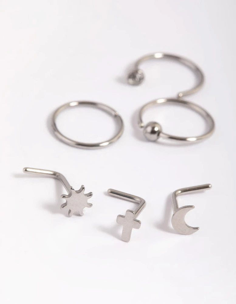 Surgical Steel Moon & Cross Nose Studs