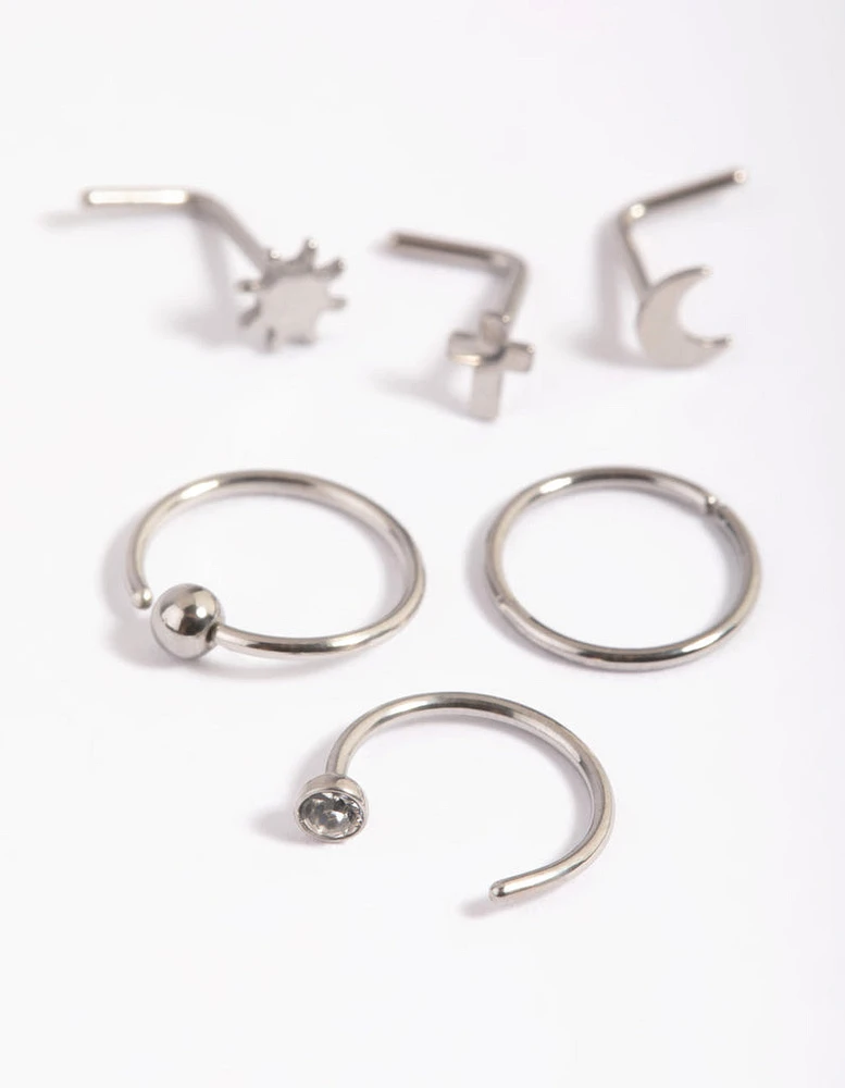 Surgical Steel Moon & Cross Nose Studs