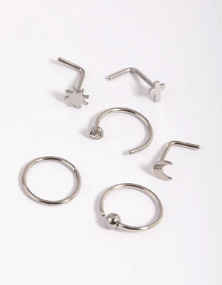 Surgical Steel Moon & Cross Nose Studs