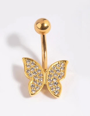 Gold Plated Titanium Butterfly Belly Bar