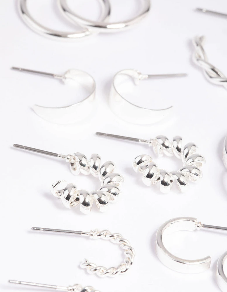 Silver Twisted Hoop Earring 8-Pack