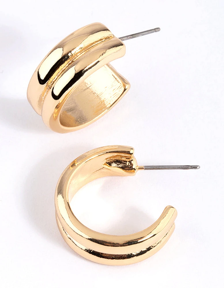 Gold Plated Line Detail Hoop Earrings