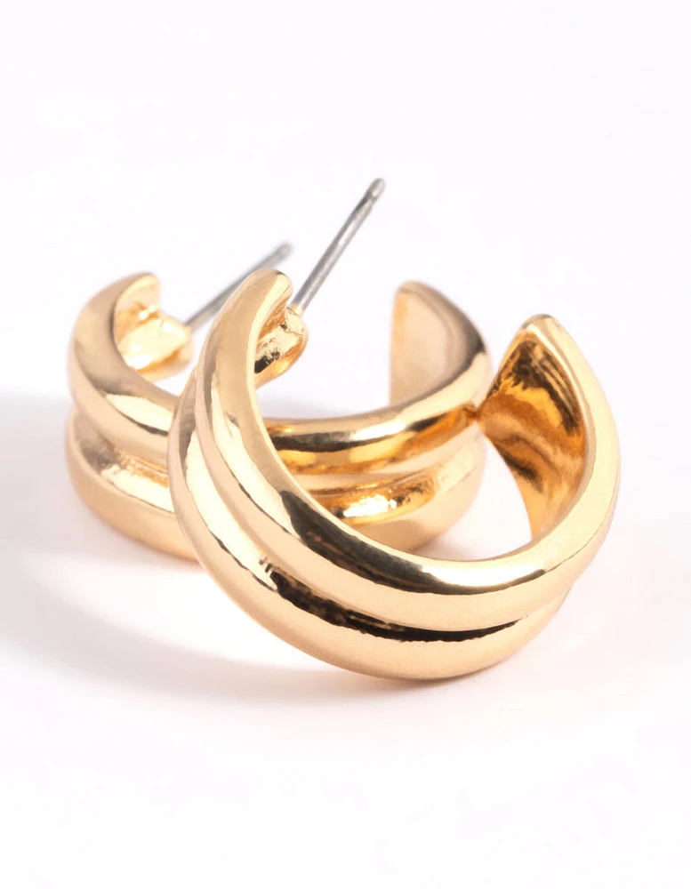 Gold Plated Line Detail Hoop Earrings