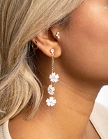 Gold Floating Flower Drop Earrings