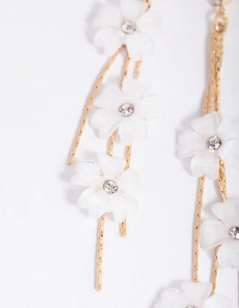 Gold Floating Flower Drop Earrings