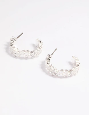 Rhodium Cubic Zirconia Baguette Hoop Earrings