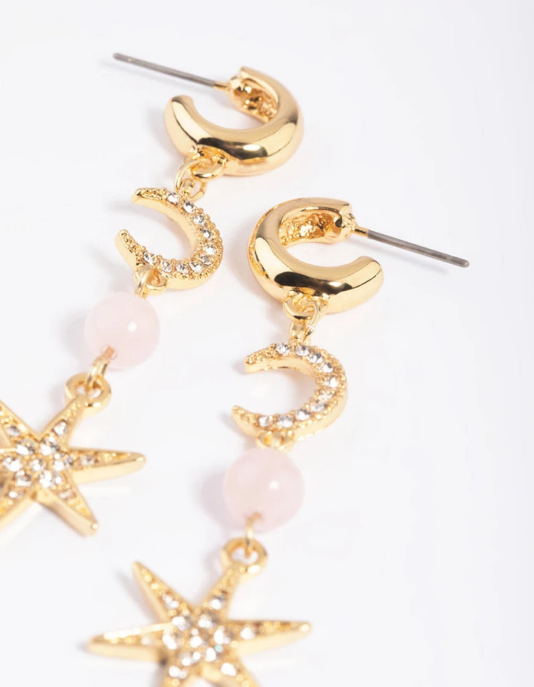 Gold Plated Semi-Precious Celestial Drop Earrings