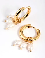 Gold Plated Freshwater Pearl Huggie Hoop Earrings