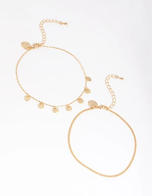 Gold Plated Molten Disc Anklet Set