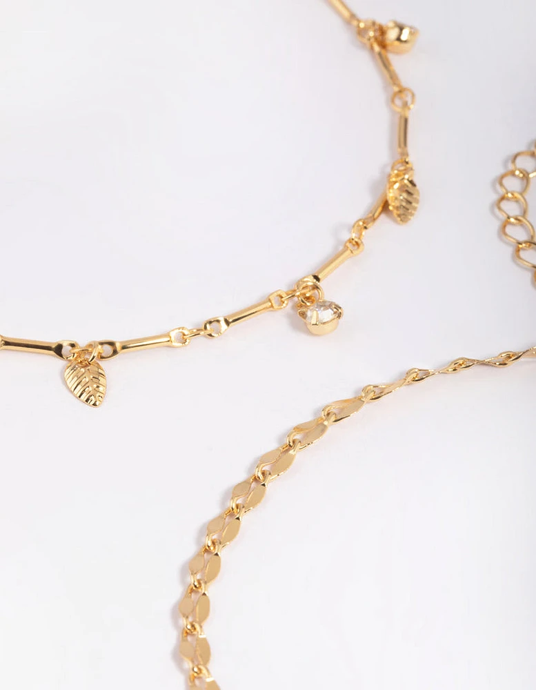 Gold Plated Diamante Leaf Anklet