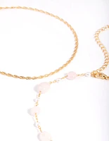 Gold Plated Rose Quartz Chain Anklet Set