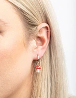 Red Mushroom Huggie Hoop Earrings