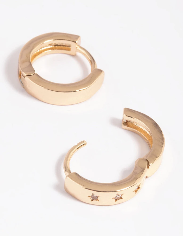 Gold Celestial Huggie Hoop Earrings