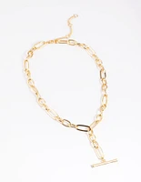 Gold Plated Oval Chain Bar Necklace