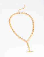 Gold Plated Detailed Chain Bar Necklace