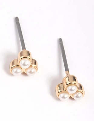 Gold Clustered Stone Stud Earrings