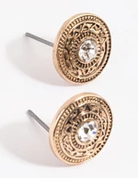 Antique Gold Diamante Stud Earrings