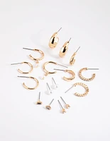 Gold Pearl Stud & Hoop Earring 8-Pack