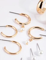 Gold Pearl Stud & Hoop Earring 8-Pack