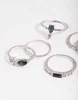 Rhodium Blue Stone Mixed Ring Stack Pack