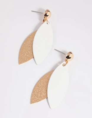 White Textured Petal Drop Earrings