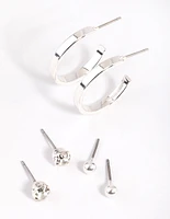 Silver Plain Stud & Hoop Earring Pack