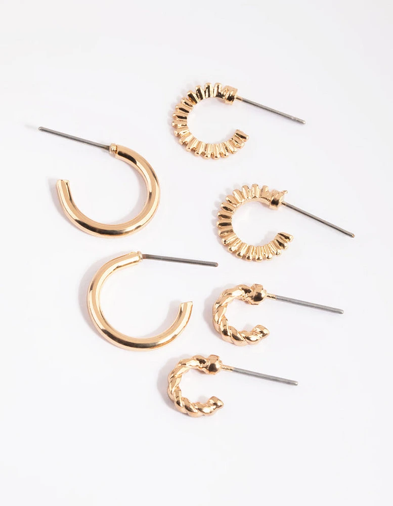 Gold Mixed Text Huggie Hoop Earring Pack