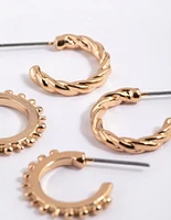 Gold Textured Huggie Hoop Earring Pack