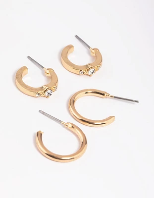 Gold Diamante Huggie Hoop Earring Pack