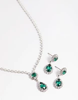 Rhodium Pear Pendant Necklace & Earrings Set