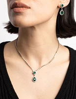 Rhodium Pear Pendant Necklace & Earrings Set