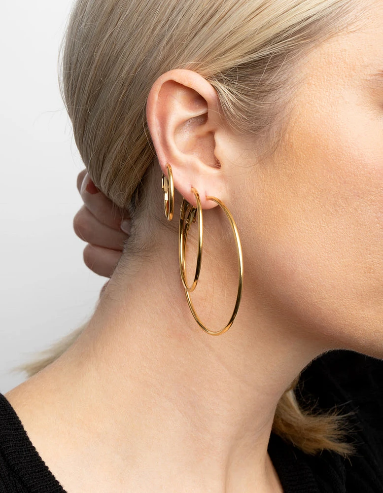 Gold Plated Stainless Steel Thin Hoop Earring Pack