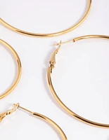 Gold Plated Stainless Steel Thin Hoop Earring Pack