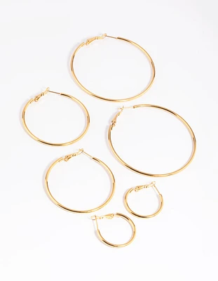 Gold Plated Stainless Steel Thin Hoop Earring Pack