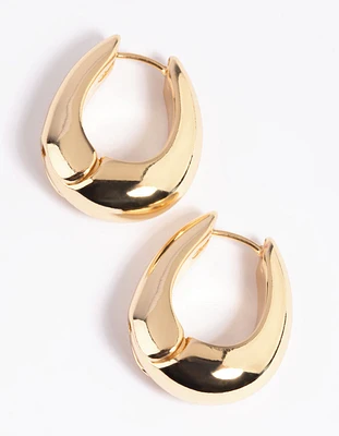 Gold Plated Chunky Oval Huggie Hoop Earrings