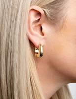 Gold Plated Chunky Oval Huggie Hoop Earrings