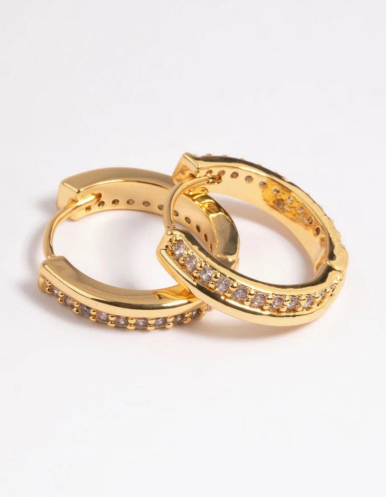 Gold Plated Cubic Zirconia Huggie Hoop Earrings