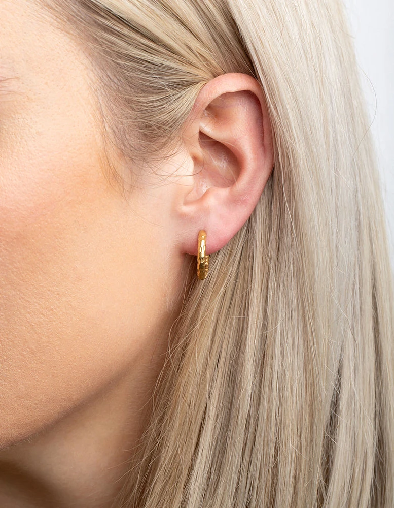 Gold Plated Stainless Steel Molten Huggie Hoop Earrings