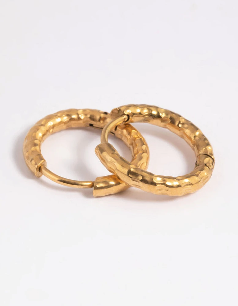 Gold Plated Stainless Steel Molten Huggie Hoop Earrings