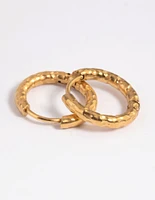 Gold Plated Stainless Steel Molten Huggie Hoop Earrings