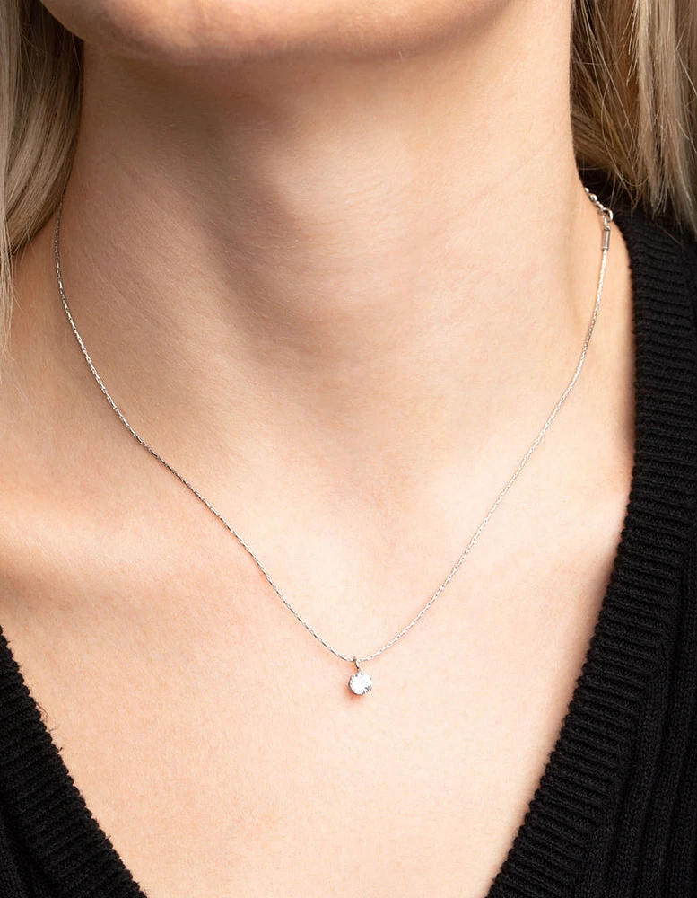 Stainless Steel Cubic Zirconia Solitaire Necklace