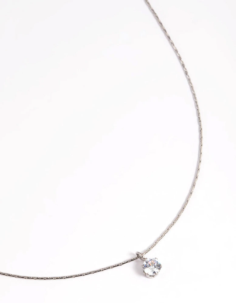 Stainless Steel Cubic Zirconia Solitaire Necklace