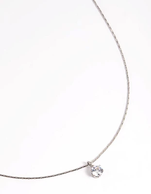 Stainless Steel Cubic Zirconia Solitaire Necklace