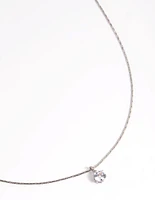 Stainless Steel Cubic Zirconia Solitaire Necklace