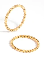 Gold Plated Stainless Steel Mixed Texture Ring Set