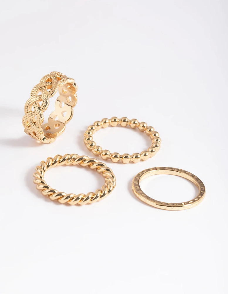 Gold Plated Twisted Ring Stack 4-Pack