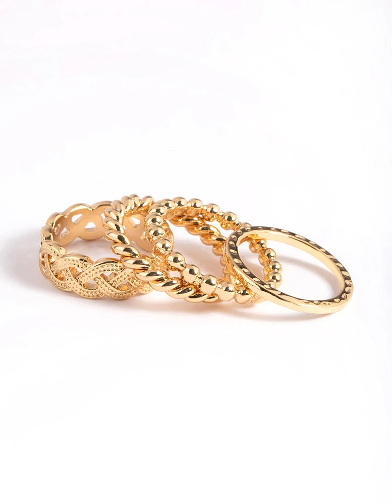 Gold Plated Twisted Ring Stack 4-Pack