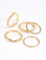 Gold Plated Cubic Zirconia Mixed Ring Stack 5-Pack